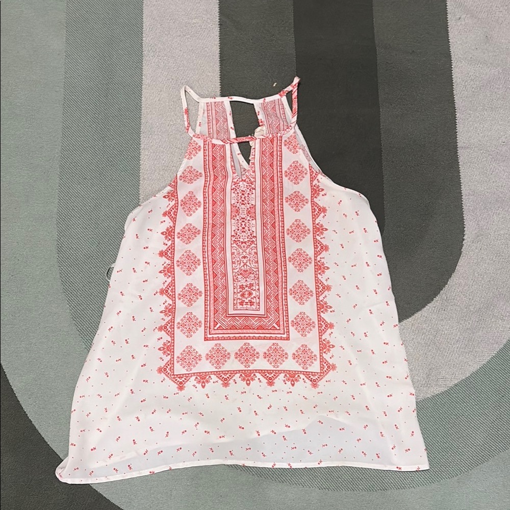 White and Red Sleeveless Blouse